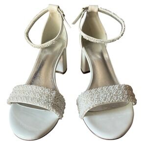 Womens Pearl Ankle Strap Block Heel Sandals‎ Party Wedding Shoes Size 38